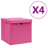 Boîtes de stockage Vidaxl avec couvercle 4 PCS 28x28x28 cm rose