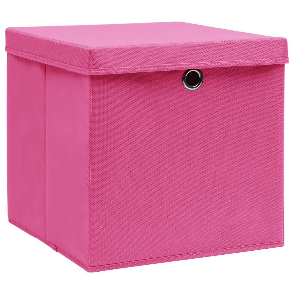 Cajas de almacenamiento de Vidaxl con tapa 4 PCS 28x28x28 cm rosa