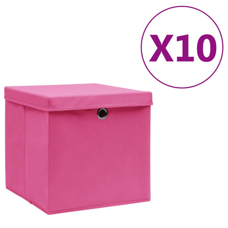 Vidaxx boîtes de rangement avec couvercle 10 pcs 28x28x28 cm rose