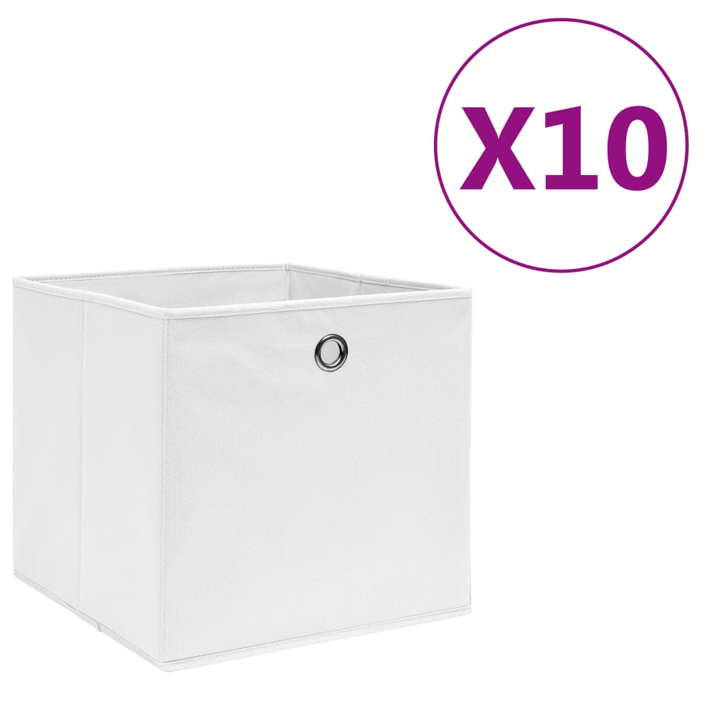 Boîtes de rangement Vidaxl 10 PCS 28X28X28 CM Tissu non tissé blanc