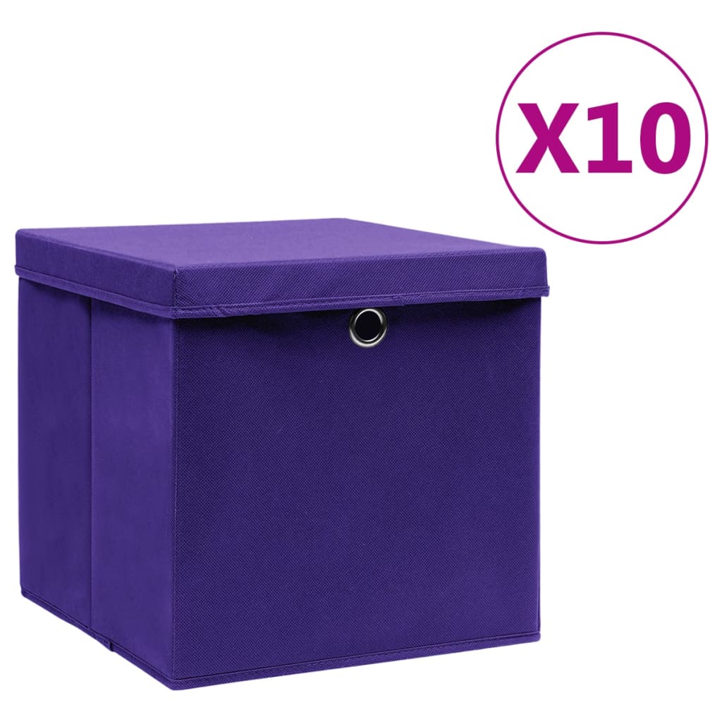 Scatole di archiviazione Vidaxl con coperchio 10 ST 28x28x28 cm viola