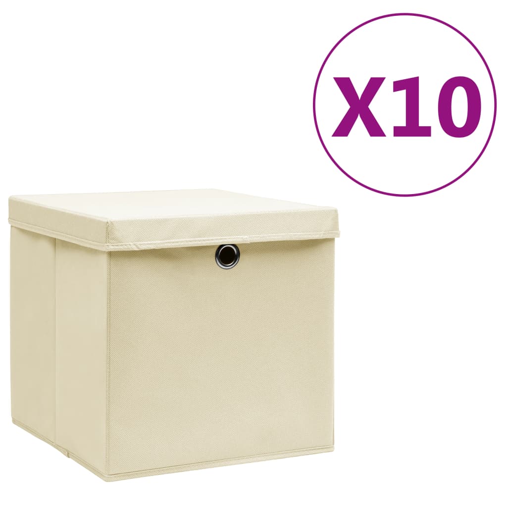 Vidaxl lagringslådor med lock 10 st 28x28x28 cm grädde -färgad