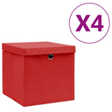 Boîtes de stockage Vidaxl avec couvercle 4 PCS 28x28x28 cm rouge