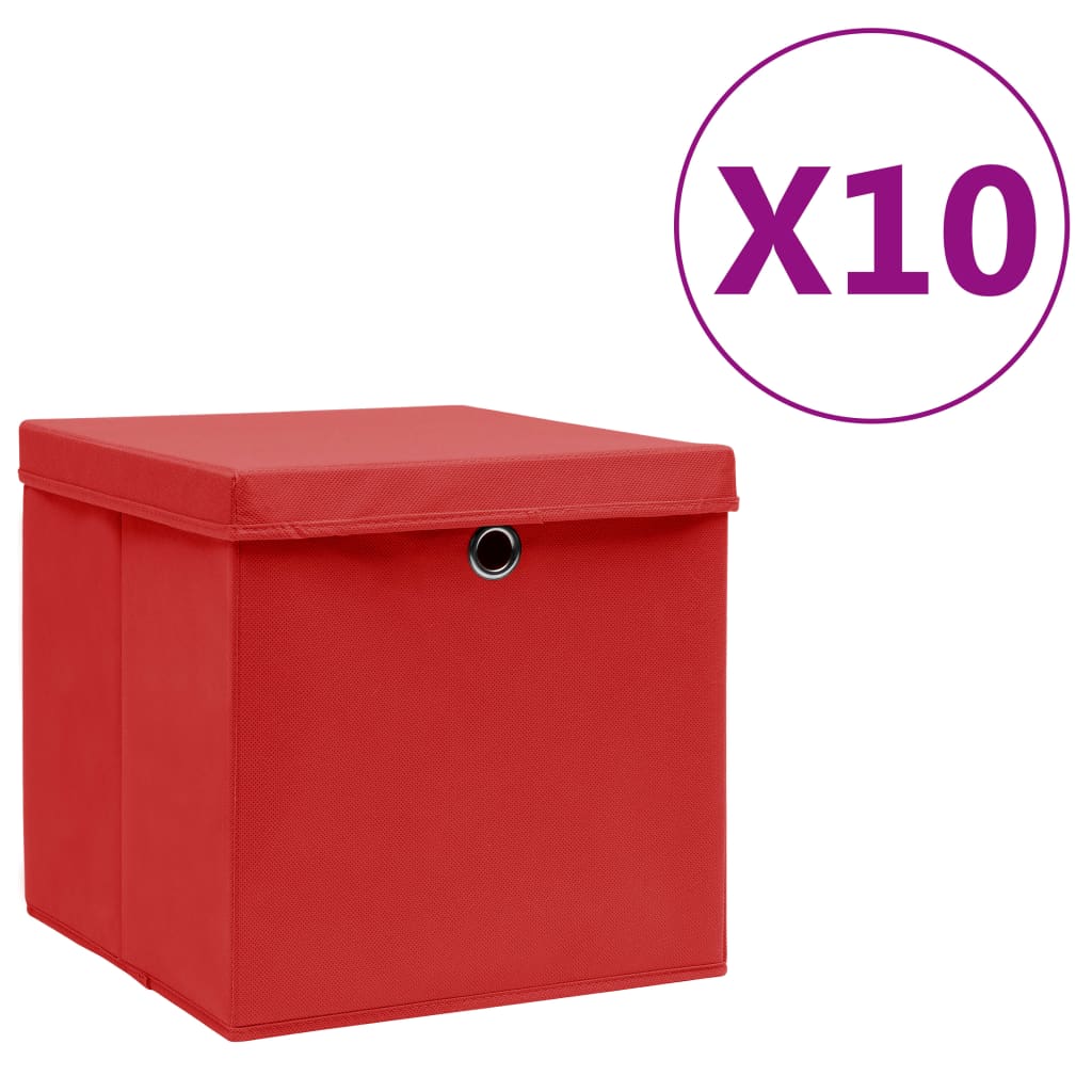 VIDAXL -Speicherboxen mit Deckel 10 PCs 28x28x28 cm rot