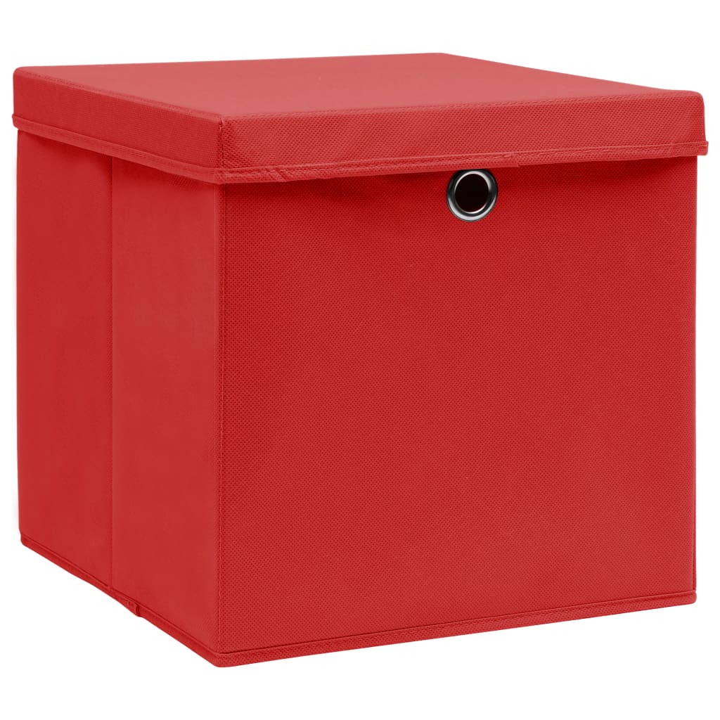 Cajas de almacenamiento de Vidaxl con tapa 10 PC 28x28x28 cm rojo