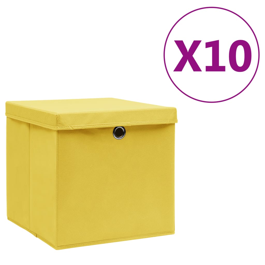 Vidaxl opbergboxen met deksel 10 st 28x28x28 cm geel