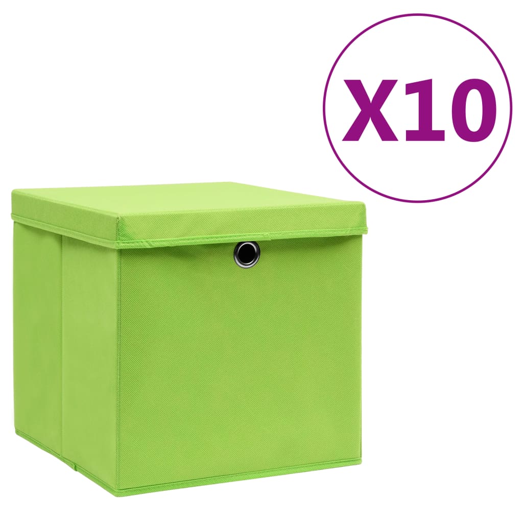 Scatole di archiviazione Vidaxl con coperchio 10 ST 28x28x28 cm verde