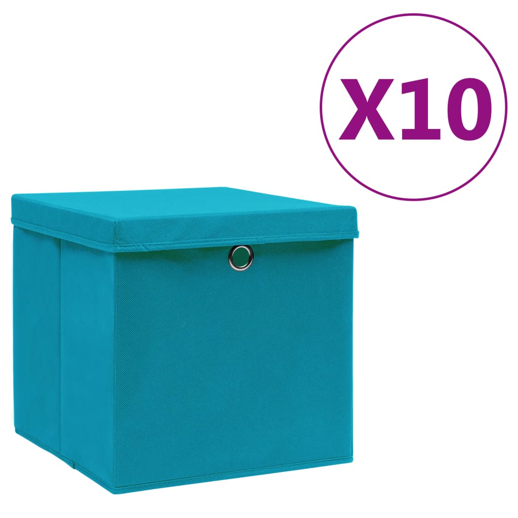 Cajas de almacenamiento de Vidaxl con tapa 10 st 28x28x28 cm azul bebé