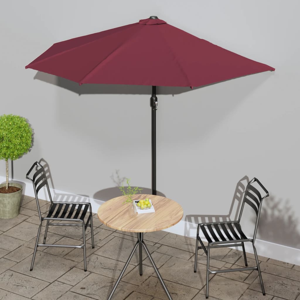 Vidaxl balkon parasol polovina hliníkového pólu 270x144x222 cm bordeaux červená