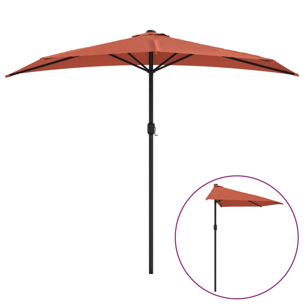 BIDAXL BALCONY PARASOL HALV MED ALUMINUM POLE 270X144X222 CM TERRACOTTA