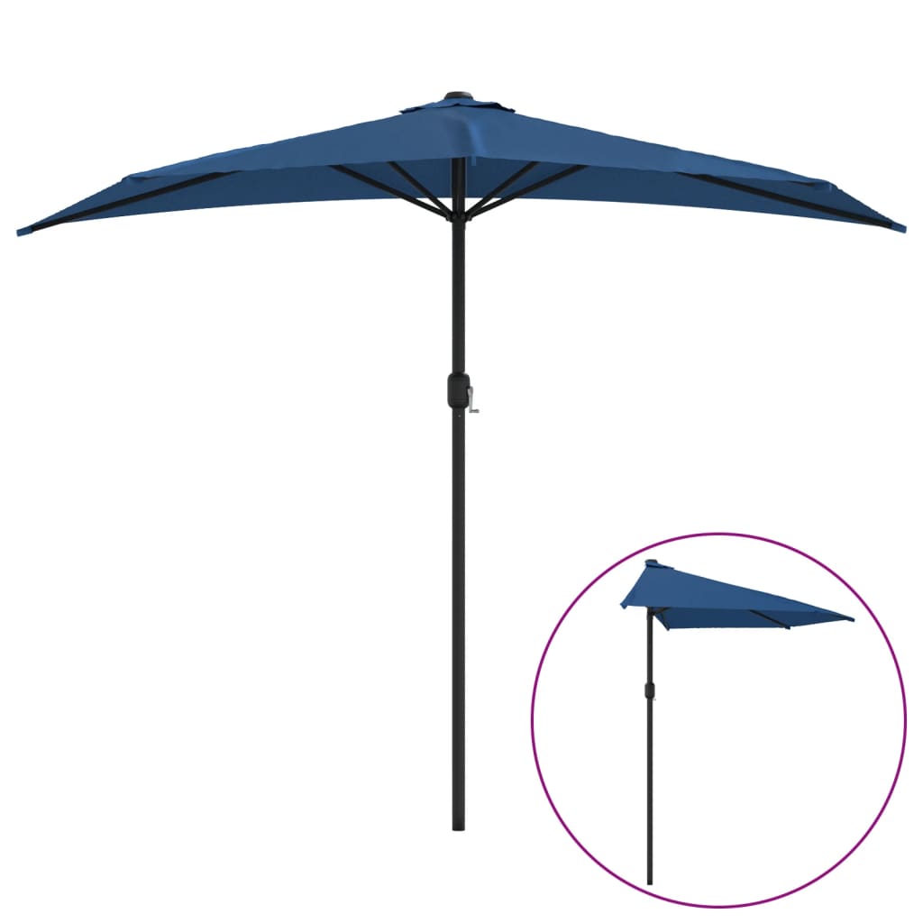 Vidaxl balkonparasol halvt med aluminiumstang 270x144x222 cm blå