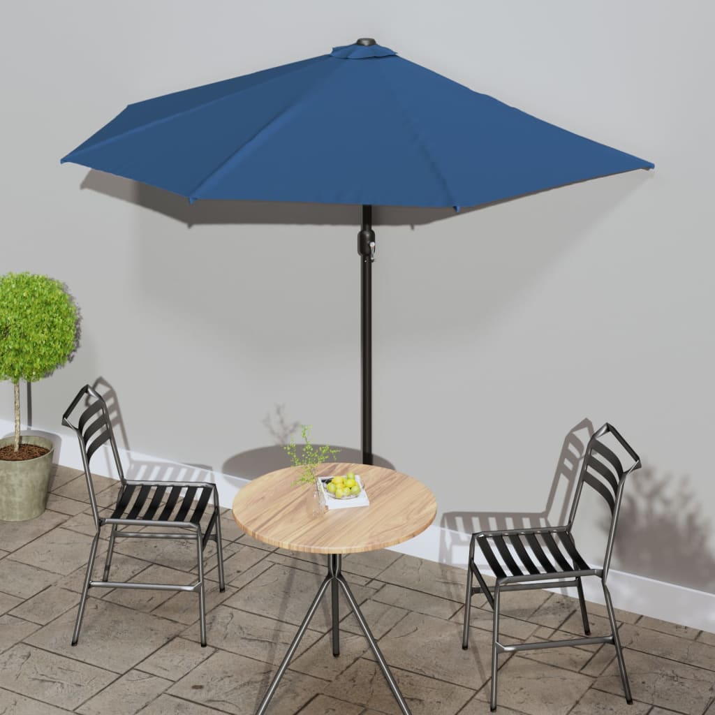 Vidaxl balcon parasol moitié avec poteau en aluminium 270x144x222 cm bleu