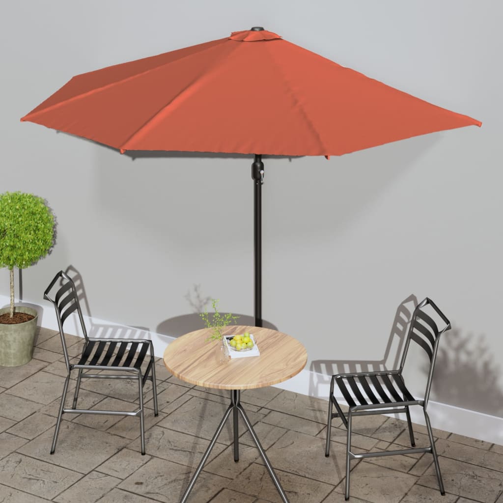 Vidaxl balcon parasol moitié avec un poteau en aluminium 300x155x223 cm en terre cuite