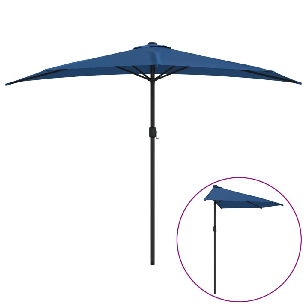 Balkonski parasol vidaxl polovica z aluminijastim drogom 300x155x223 cm modra