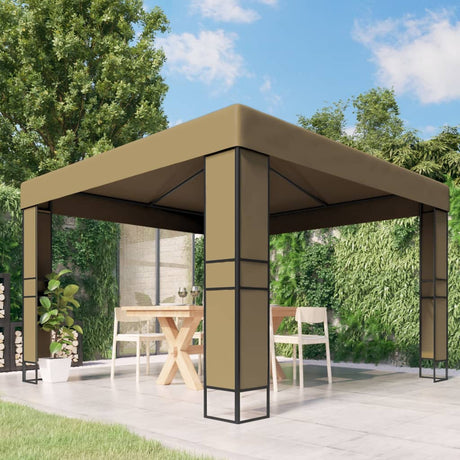 Vidaxl prieel met dubbel dak 180 g m² 3x3x2,7 m taupe