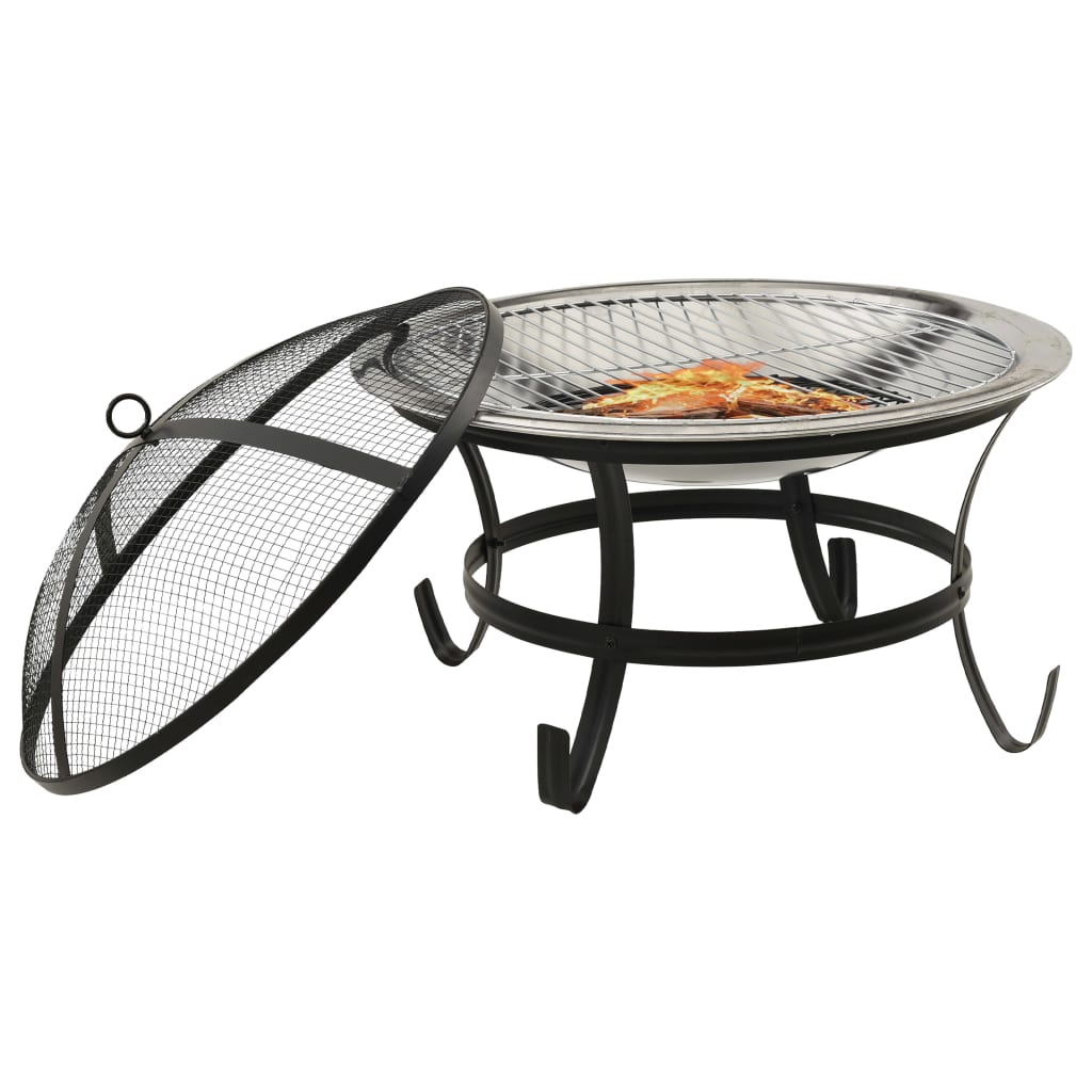 VIDAXL camino e barbecue 2 in 1 con poker 56x56x49 cm in acciaio inossidabile