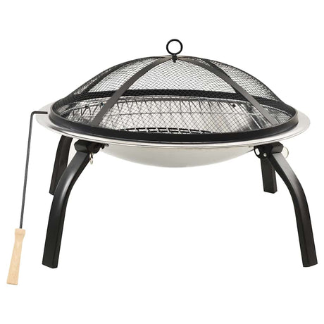 Vidaxl Fire Bowl et barbecue 2-en-1 avec poker 56x56x49 cm en acier inoxydable