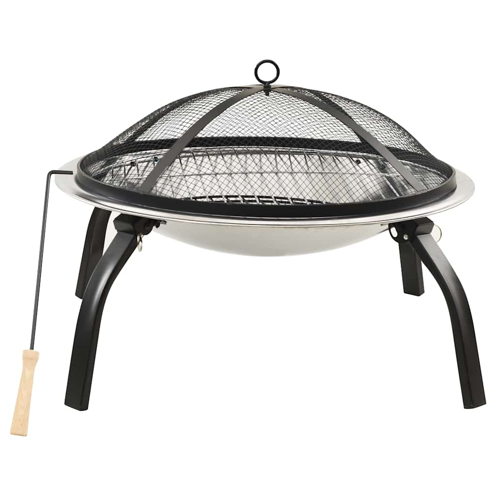 Vidaxl Fire Bowl und Grill 2-in-1 mit Poker 56x56x49 cm Edelstahl