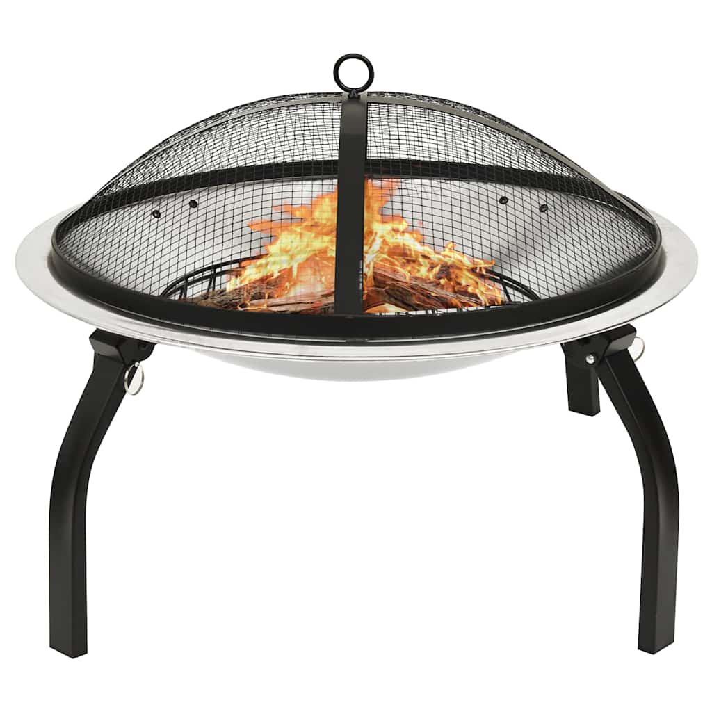 Vidaxl Fire Bowl and Barbecue 2-i-1 med poker 56x56x49 cm rostfritt stål