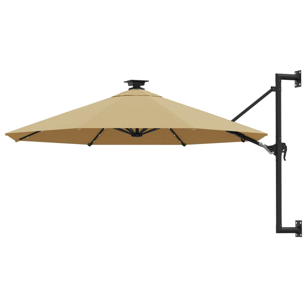 Vidaxl väggparasol med lysdioder 300 cm taupe