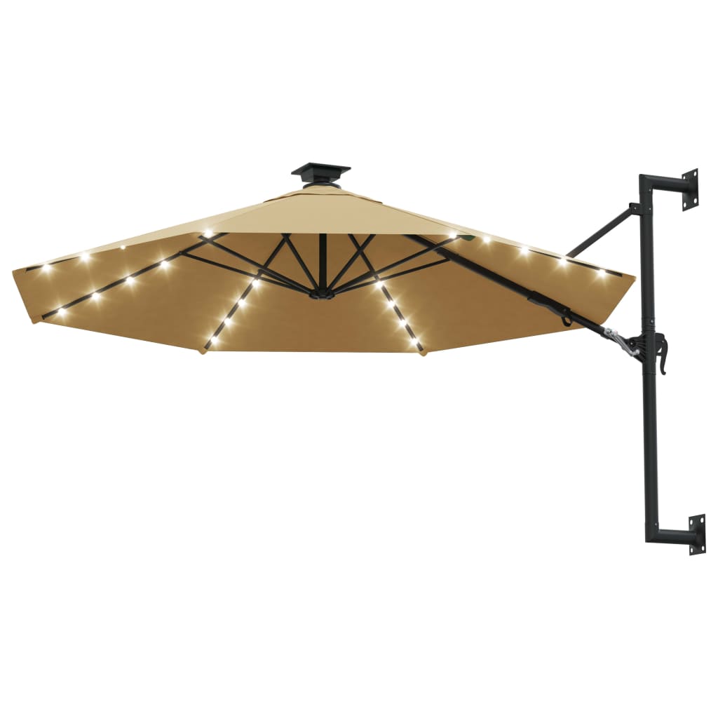 Vidaxl Wall Parasol med lysdioder 300 cm taupe