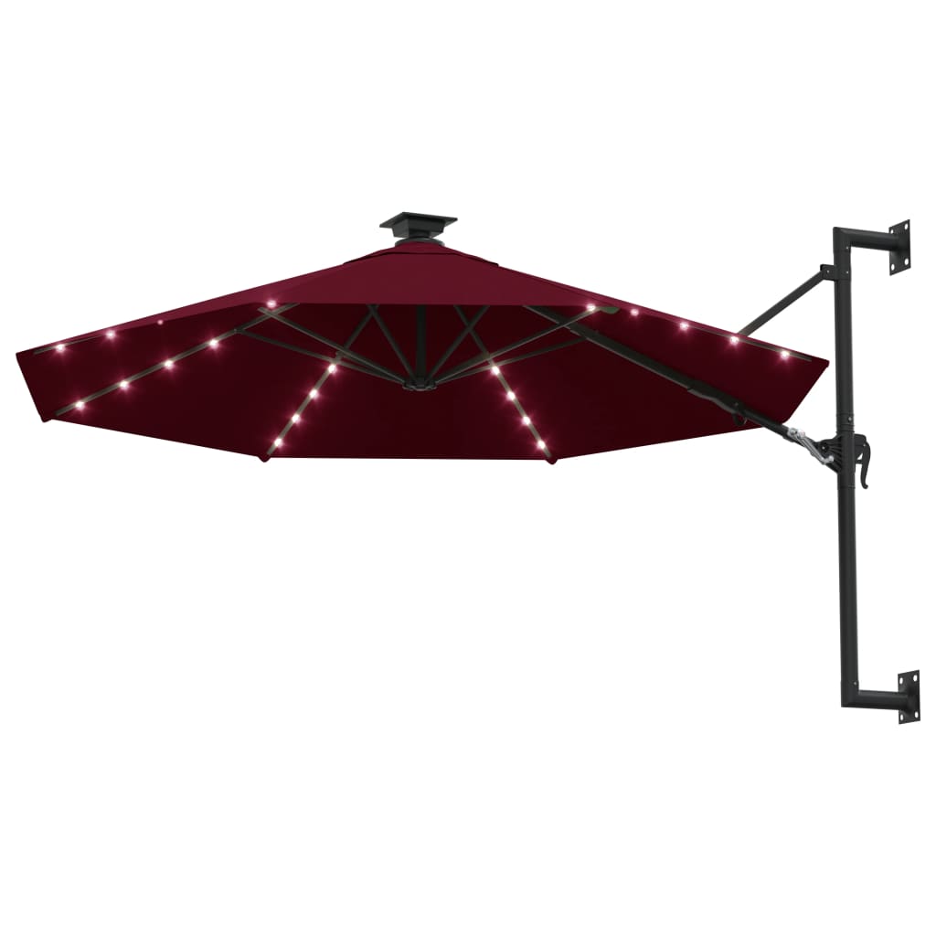 Vidaxl Wall Parasol s LED 300 cm Bordeaux Red