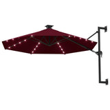 Vidaxl vægparasol med LED'er 300 cm Bordeaux rød