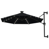 Parasol mural vidaxl avec LED 300 cm noir