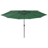 Parasol Vidaxl con iluminación LED y polo de metal de 400 cm verde