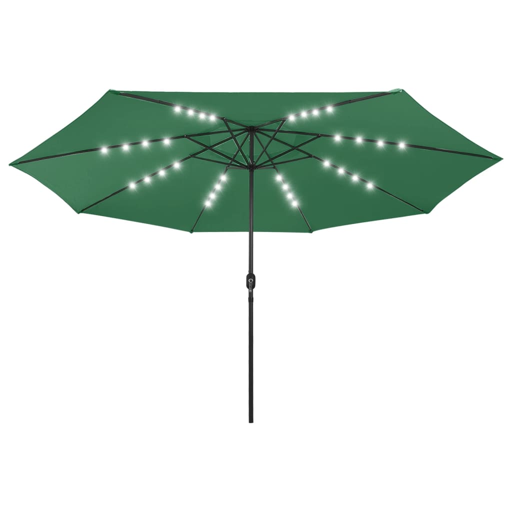 Parasol Vidaxl con iluminación LED y polo de metal de 400 cm verde