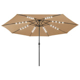 Vidaxl Parasol z oświetleniem LED i metalowym biegunem 400 cm taupe