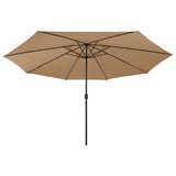 Vidaxl -parasol med LED -belysning och metallstång 400 cm taupe