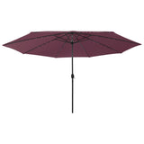 Vidaxl -parasol med LED -belysning og metallstang 400 cm Bordeaux rød