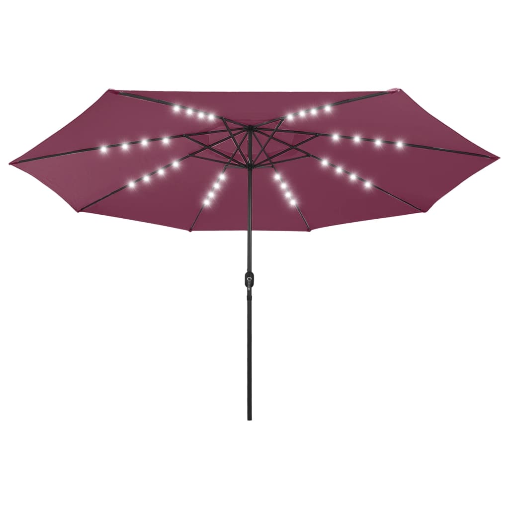 Parasol vidaxl avec éclairage LED et poteau métallique 400 cm Bordeaux rouge