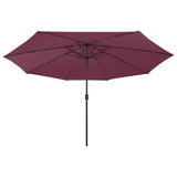 Vidaxl -parasol med LED -belysning og metallstang 400 cm Bordeaux rød