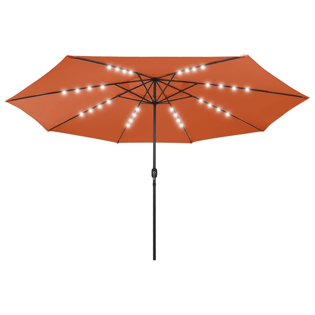 Vidaxl -parasol med LED -belysning metallstang 400 cm terrakotta farge