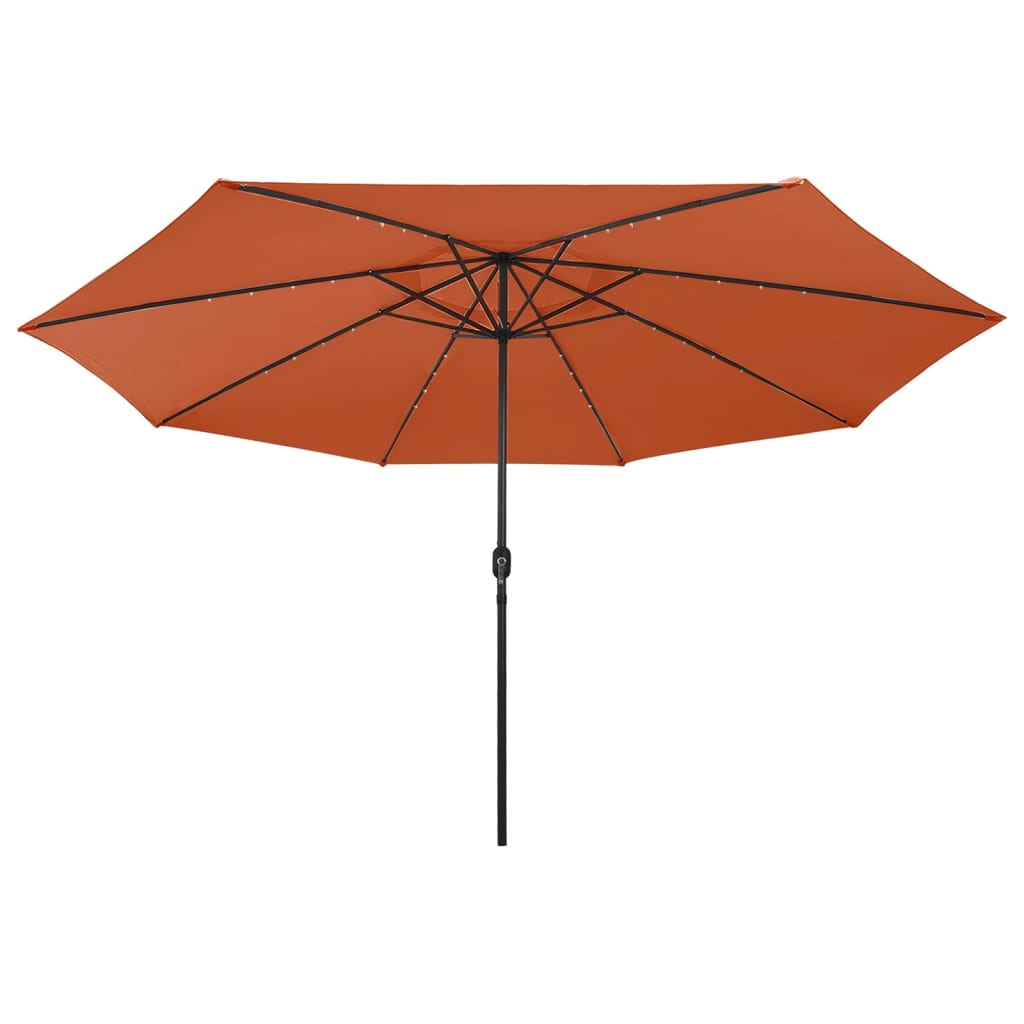 Vidaxl -parasol med LED -belysning metalstang 400 cm terracotta farve