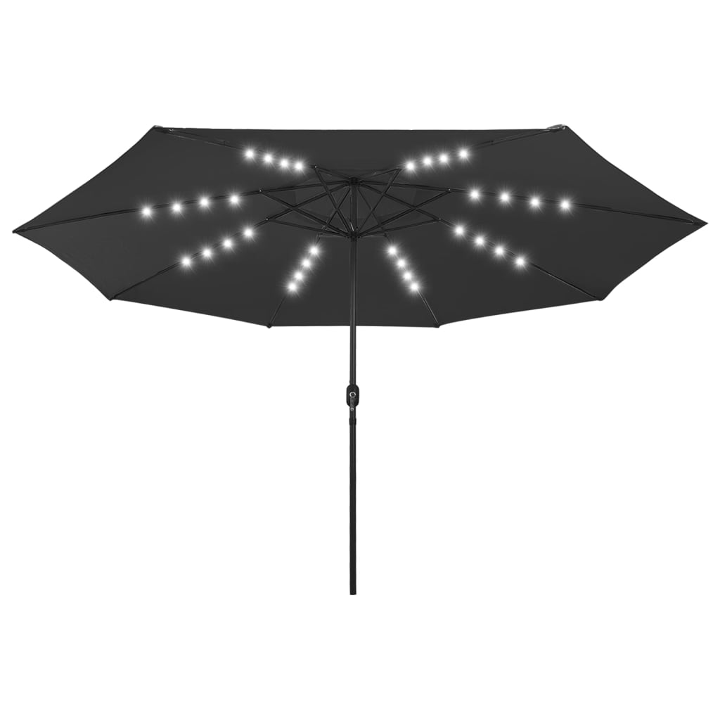 Vidaxl Parasol con iluminación LED y poste de metal de 400 cm negro