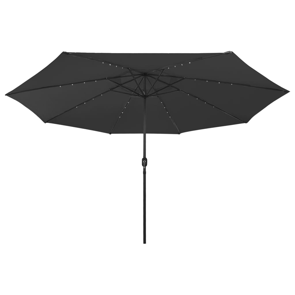 Vidaxl -parasol med LED -belysning og metalstang 400 cm sort