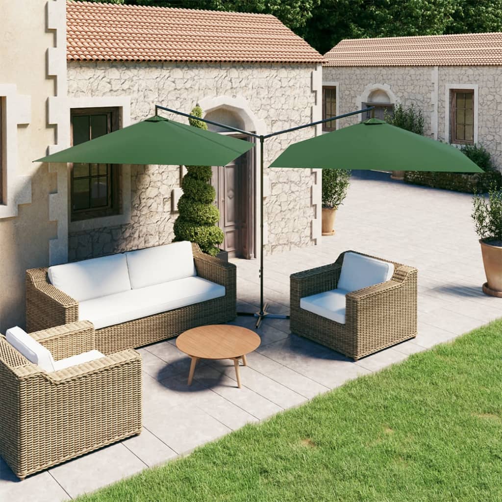 Vidaxl parasol double avec poteau en acier 600x300 cm vert