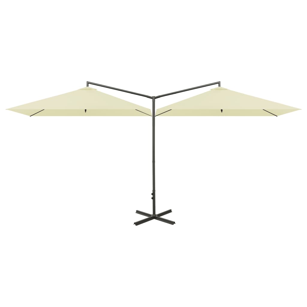 Vidaxl parasol dvojnik z jeklenim drogom 600x300 cm pesek -obarvan