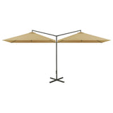 Vidaxl parasol double avec poteau en acier 600x300 cm taupe
