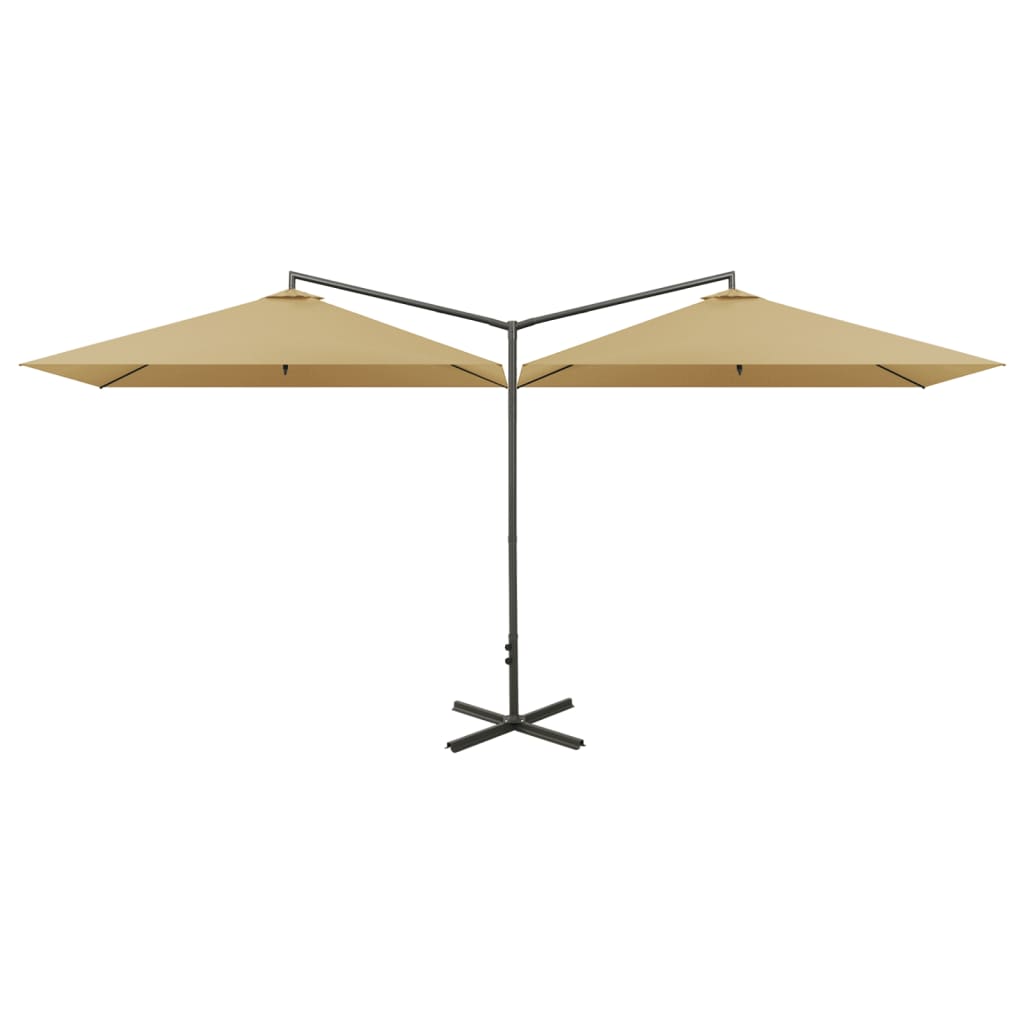 Vidaxl Parasol dubbel med stålstång 600x300 cm taupe