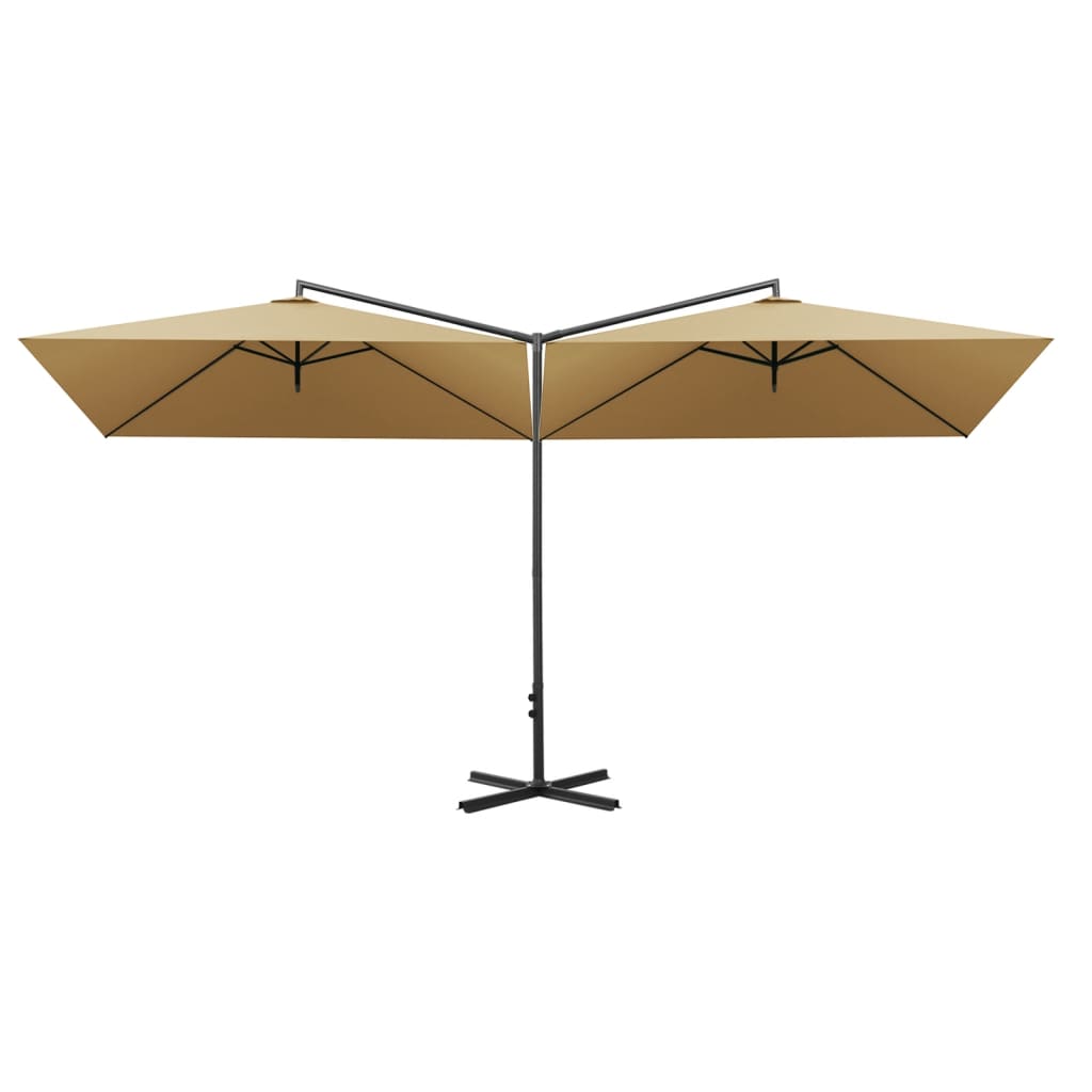 Vidaxl parasol podwójny ze stalowym biegunem 600x300 cm taupe