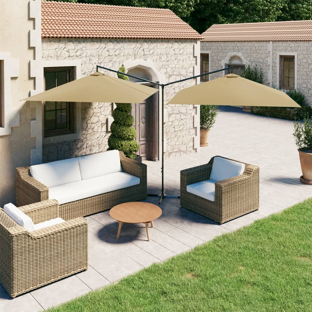 Vidaxl Parasol Double con polo in acciaio 600x300 cm taupe