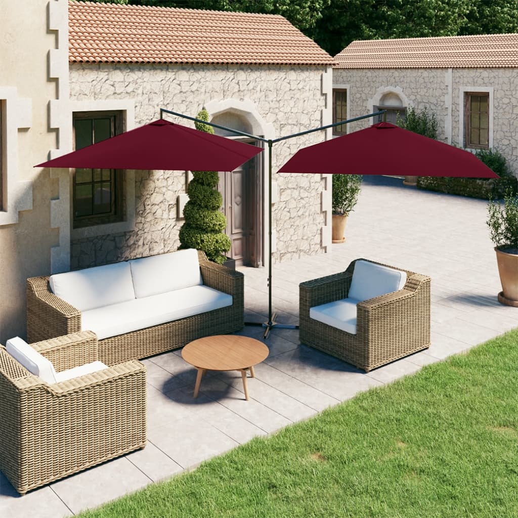 Vidaxl parasol double avec poteau en acier 600x300 cm Bordeaux rouge