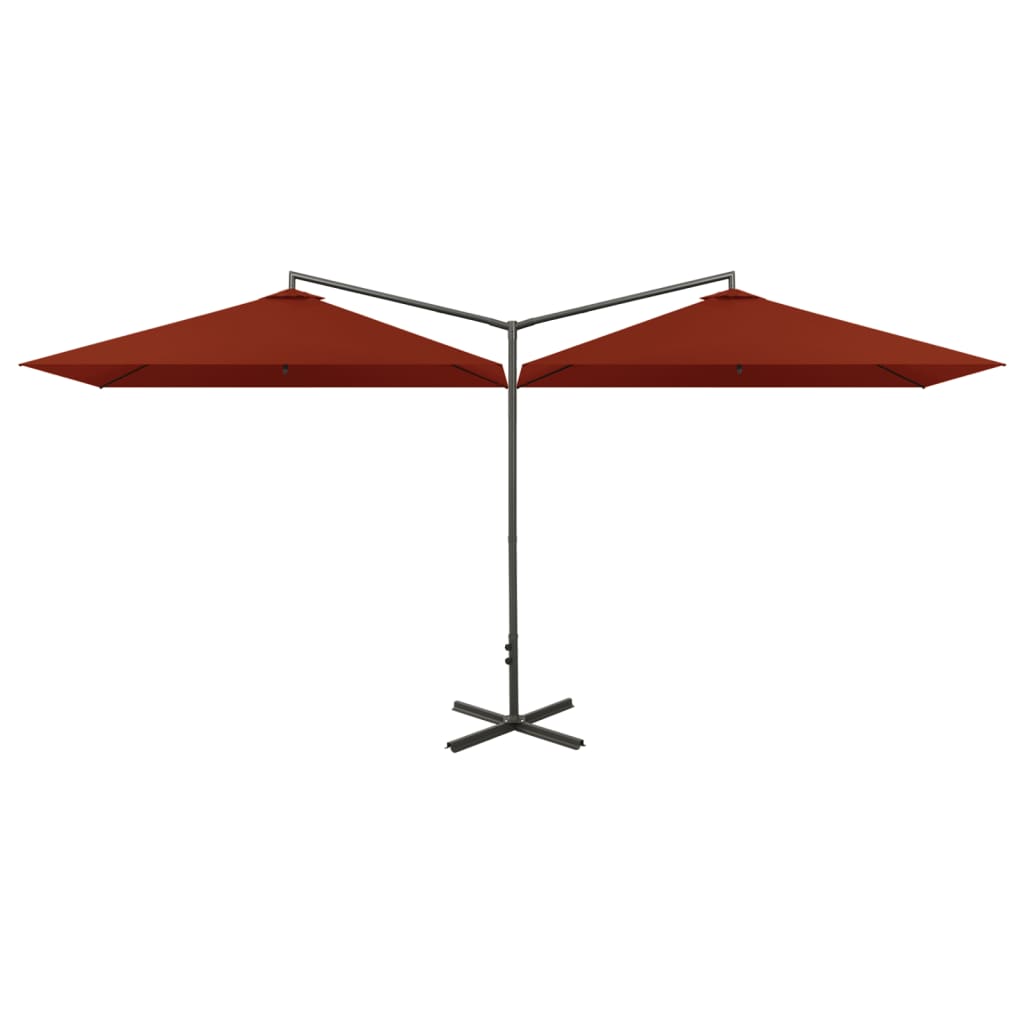 Vidaxl Parasol podwójny ze stalowym słupem 600x300 cm terakott -colored