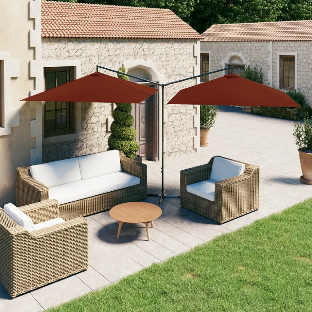 Vidaxl Parasol Double mit Stahlpol 600x300 cm Terrakotta -gelöscht