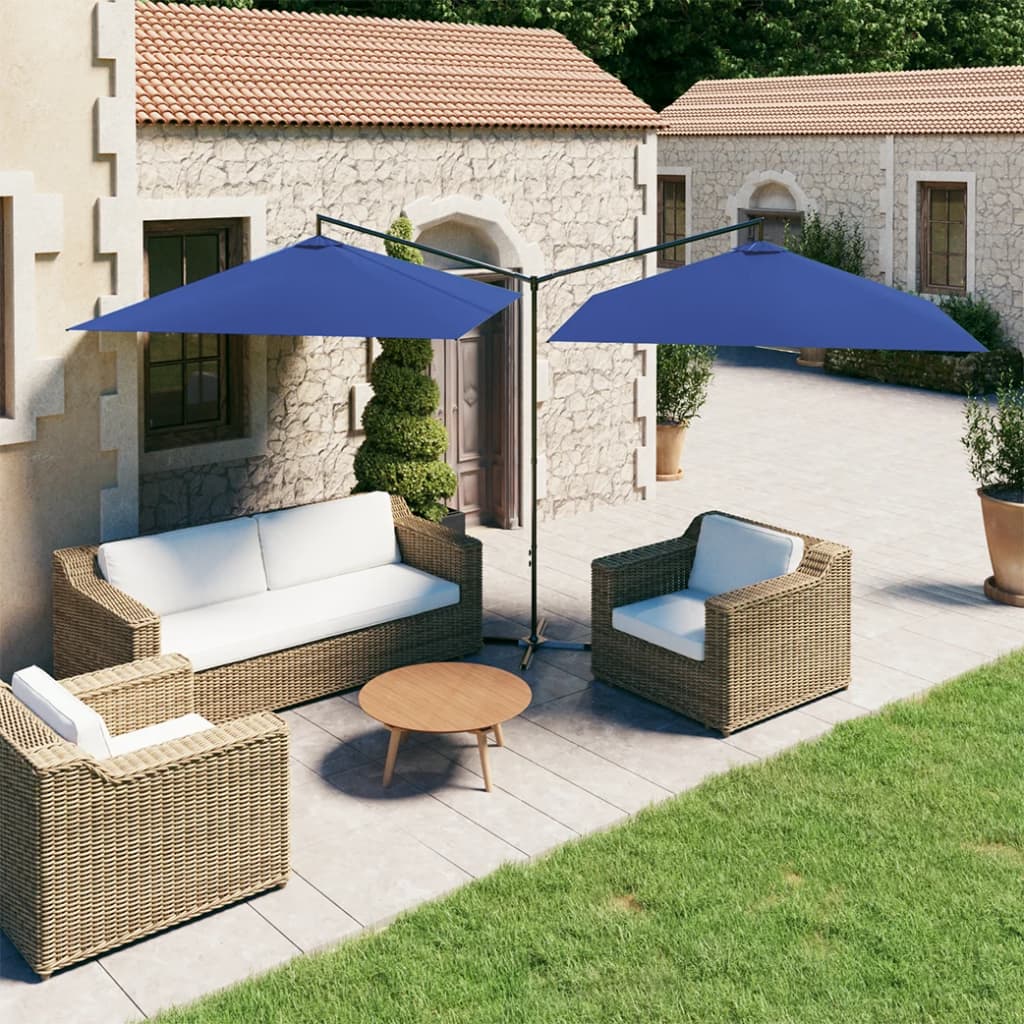 Vidaxl Parasol podwójny ze stalowym biegunem 600x300 cm Azure Blue