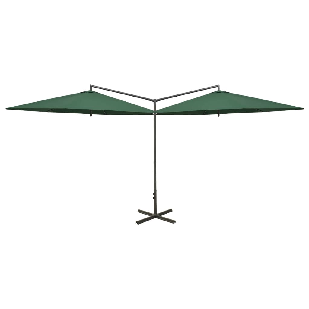 Vidaxl Parasol Double con polo de acero de 600 cm verde